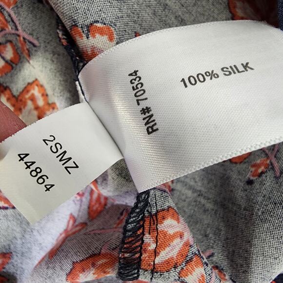 Orvis Silk Shirt S Blue Floral Long Sleeve Button Lightweight Preppy Coastal - Picture 11 of 11